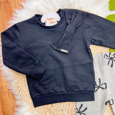  Conj. Casaco de Moletom Big Laço Paris e Calça Legging - Preto